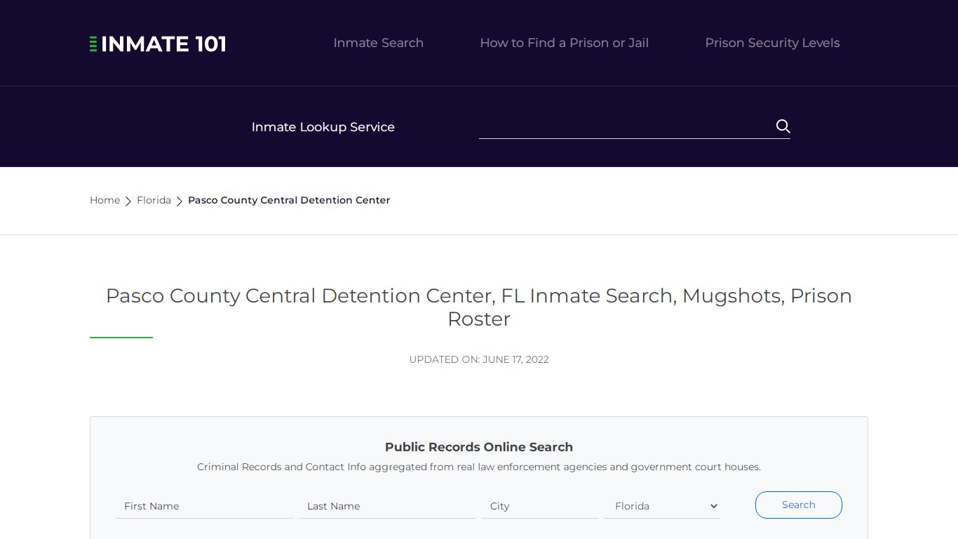 Pasco County Central Detention Center, FL Inmate Search ...