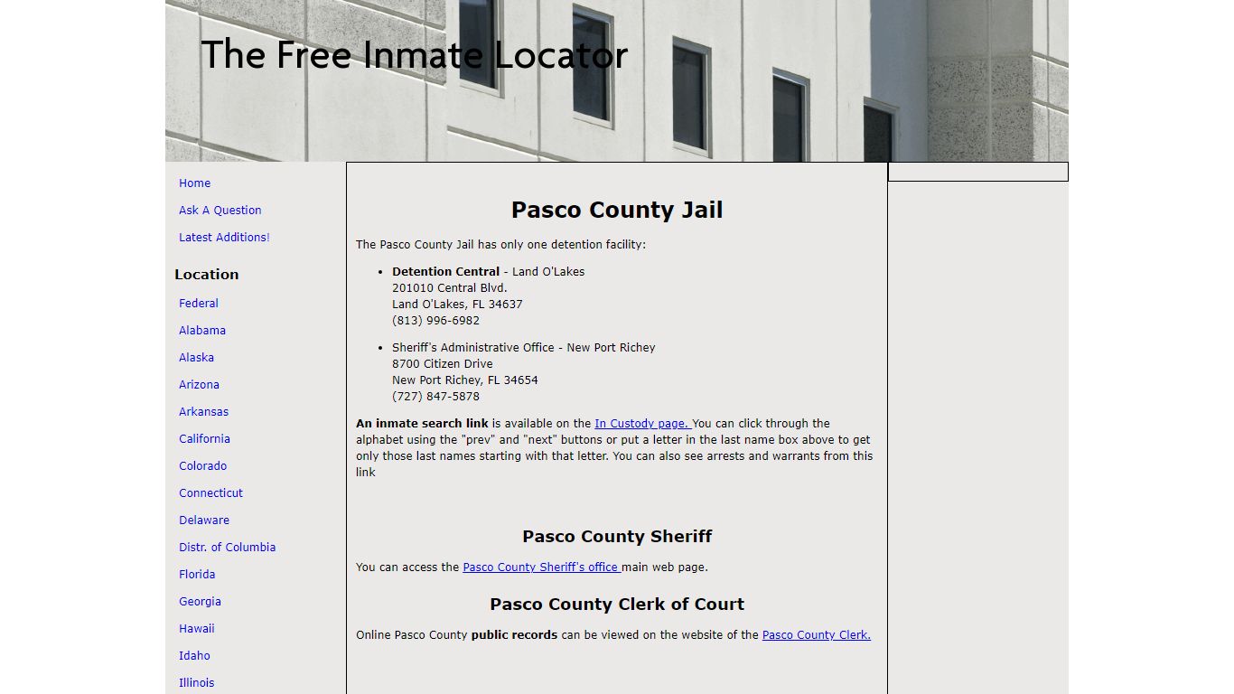 Pasco County Jail - The Free Inmate Locator